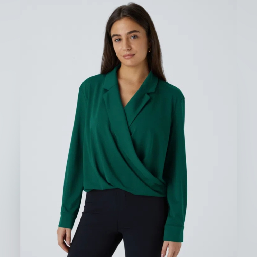 HALARA Notched Collar Crossover Long Sleeve Work Shirt